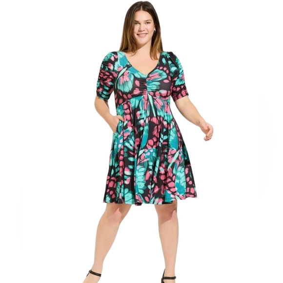 NWT Mini Studio Knit Cinch Front Skater Dress |18/20 - Picture 2 of 12